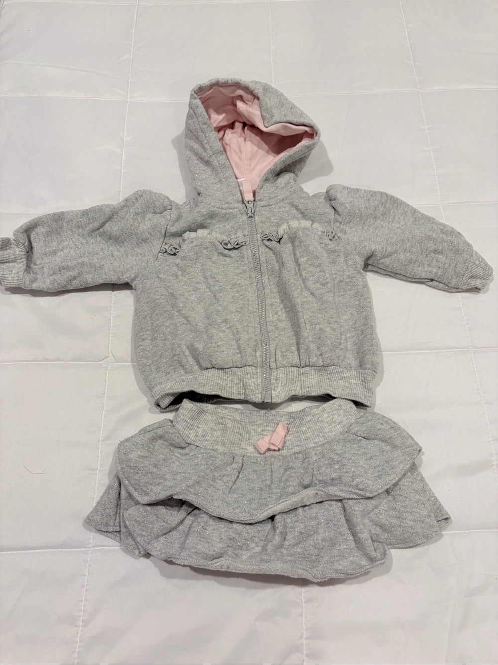 Old Navy Light Gray Hoodie with Ruffle Skirt Pink Hood Lining